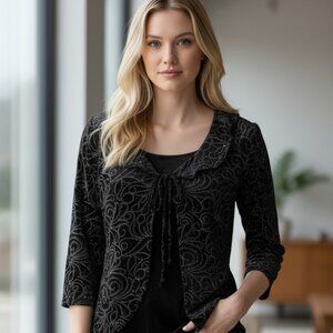 Women's Black Glitter Detail Tie-Front Top